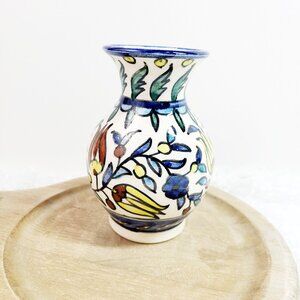 Jerusalem 1960s Armenian Pottery Hand Made Vintage / Painted Small Porcelain Vas